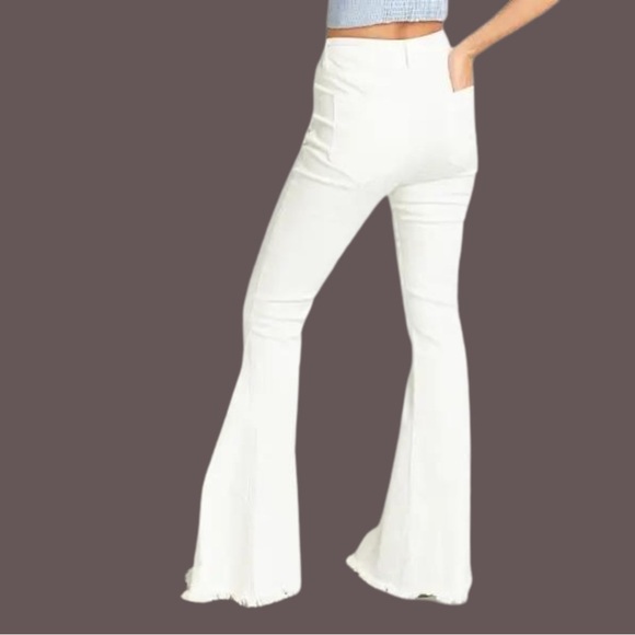White Bell Bottom Jeans High-Waisted Retro - Picture 4 of 4